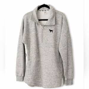 Victoria's Secret PINK Womens Beige/gray Y2K Quarter-Zip Pullover Sweatshirt S